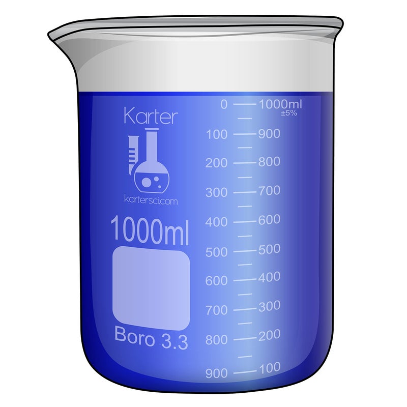 Karter Scientific 1000ml Beaker, Low Form Griffin, Boro. 3.3 Glass, Double Scale, Graduated, Karter Scientific 213D27 (Single) - Image 3